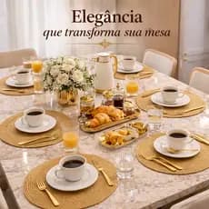 Kit com 6 Unidades Jogos Americanos Redondos Estilo Sousplat 38cm Para Jantar Mesa Posta Cozinha