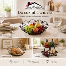 Fruteira 2 Andares de Mesa Ferro e Madeira Premium Organizador Cesto de Frutas Decorativa de Bancada