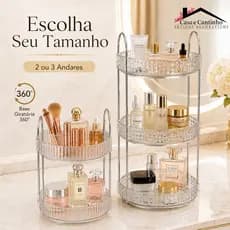 Organizador 360º de Acrílico Multiuso Transparente Prata ou Dourado para Banheiro Penteadeira