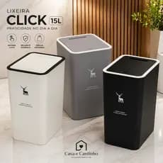 Lixeira Compacta 15L com Tampa Click Premium Para Cozinha Escritório Banheiro Multiuso