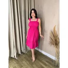 vestido feminino mídi SOLTINHO ESTILOSO com babado e com elastex no busto e na manga 035