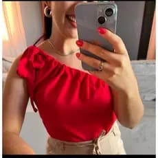 BLUSA FEMININA UM OMBRO SO CREPE DUNA ELEGANTE SOLTINHA ESTILOSA MANGA NULA