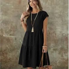 Vestido Feminino Crepe Duna Midi 2 Marias Soltinho Manga Curta Casual