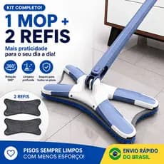 Mop Giratório 360° com 2 Refis | Esfregão Mágico para Limpeza de Piso | Rodo Limpa Chão Multiuso