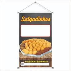 Banner salgadinhos 30x50cm com espaço para colocar preço