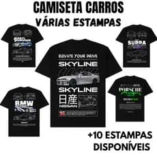 Camiseta Masculina Preta Estampada Carros –Tradicional P ao G3 Plus size- Estampas Variadas