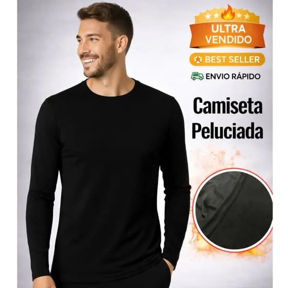 Camiseta Segunda Pele Térmica Básica Masculina Gola Redonda Peluciado Inverno Frio Viagem Passeio