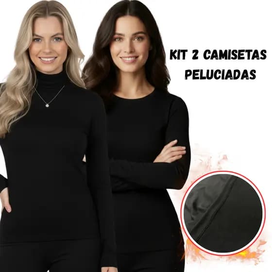 Kit Inverno Feminino Blusa Segunda Pele Térmica Gola Alta + Redonda Quentinha Frio Inverno Camiseta
