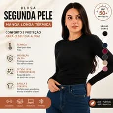 Camiseta Básica Feminina Manga Longa Segunda Pele Proteção Solar UV 50+ Blusa Colada Lisa Academia