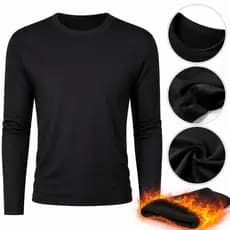 Camiseta Térmica Peluciada Segunda Pele Básica Masculina Gola Redonda Inverno Frio Viagem Passeio