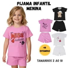 Conjunto de Pijama Infantil Menina Verão - 100% Algodão | Tamanhos 2 ao 10 | Promoção Presente