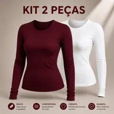 Kit 2 Camisetas Segunda Pele Básica Feminina Manga Longa Proteção Solar Uv 50+ Academia Fitnes