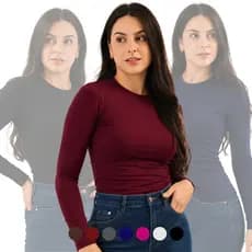 Camiseta Lisa Segunda Pele Feminina Térmica Manga Longa Blusa Básica Camisa Proteção Justa Frio