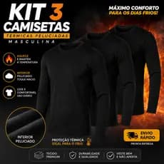 Kit 3 Camisetas Segunda Pele Térmica Masculina Gola Redonda Peluciada Quente Blusa Lisa Inverno