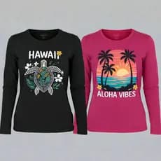 Kit 2 Camisetas Feminina Térmica Manga Longa Estampa Praia e Flor - Proteção Solar Uv 50+ Praia