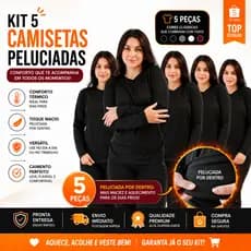 Kit 5 Térmicas Feminina Gola Redonda Segunda Pele Forro Peluciado Camiseta Frio Inverno Blusa Preta