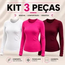 Kit 3 Camisetas Básica Feminina Manga Longa Proteção Solar Uv 50+ Blusa Lisa Academia Treino Fitnes
