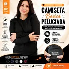 Camiseta Segunda Pele Peluciada Básica Feminina Gola Redonda Lisa Inverno Frio Blusa Viagem Camisa