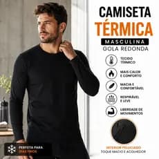 Blusa Peluciada Térmica Segunda Pele Masculina Camiseta Básica Gola Redonda Inverno Frio Viagem