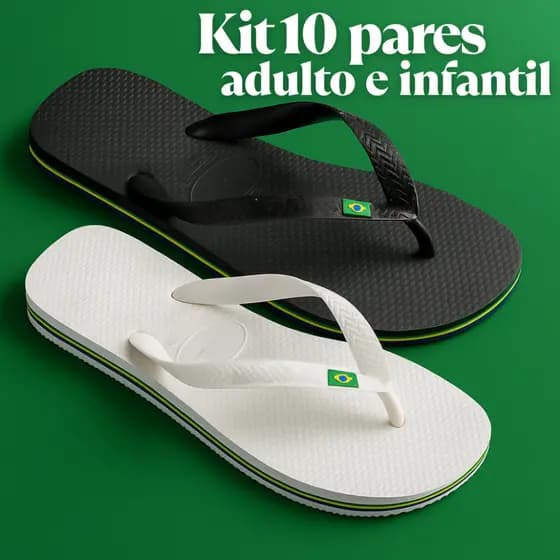 Kit 10 Pares Chinelo de Dedo Brasil Bandeirinha Unissex Clássico Borracha Envio Imediato