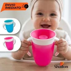 Copo de Transição Infantil 360 Antivazamento com Alça – Bebê Menino e Menina Azul e Rosa
