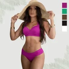 Biquíni Feminino Cortinão Com Bojo Fixo Calcinha Bombom Cós Largo Moda Praia Verão