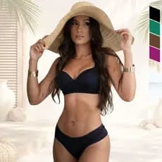 Biquíni Cortinão Feminino Bojo Fixo Alças Ajustáveis Calcinha Bombom Moda Praia Verão