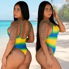 Maiô Feminino Cavado Tricolor Brasil Alças Reguláveis Costas Abertas Praia Piscina Verão