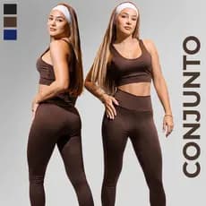 Conjunto Academia Feminino Top Decote U Legging Cós Alto Suplex Blackout Costas Nadador