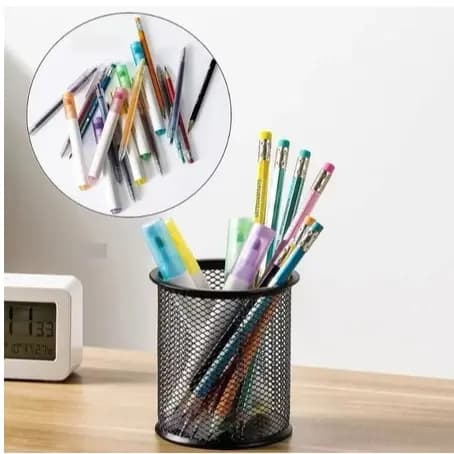 🖊️ Porta Canetas e Pincéis Aramado Redondo Preto – Organização com Estilo!