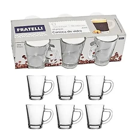 ☕ Jogo de Xícaras/Canecas em Vidro 6 Peças – Café, Chá e Expresso 70ml