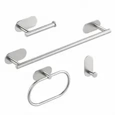 Kit Suportes de Banheiro Porta Toalha de Banho e Rosto, Papelaria e gancho Prata Aço Inox 304 Sem Furo Adesivo 3M 4 Peça
