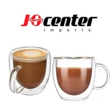 Caneca Xícara Parede Dupla 80ml Vidro Borossilicato Pequena com Alça Camada Dupla Elegante Para Drinks/Cafe/Finger food