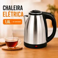 Chaleira Elétrica Inox 1,8L 110V ou 220V Fervura Rápida e Desligamento Automático Com Base 360