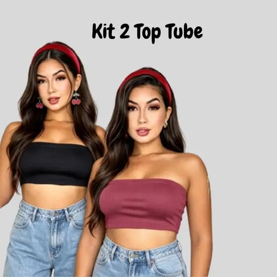 Kit 2 Top Tube Faixa Feminino Cropped Tomara Que Caia  Academia Moda Fitness Treino