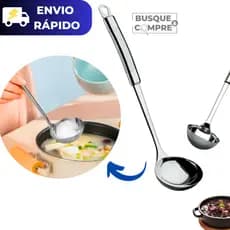 Concha de Inox para Feijão Caldo Sopa Cabo Grande com Alça Utensilio de Cozinha 34cm Aço Inox