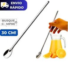 Colher Grande de 30cm para Sucos Drinks Milkshakes Bebidas de Aço Inox para Cozinha para Suco Drink