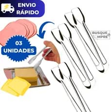 Kit com 3 Pegador de Frios Aço Inox para Presunto Queijo Petiscos Salame Salada Carne Massas Cozinha