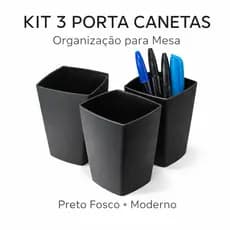 Porta Canetas Preto Kit 3 Unidades Organizador de Mesa Escritório Porta Lápis