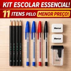 Kit Escolar Essencial 11 Itens Canetas + Lápis + Borracha + Apontador Material Escolar