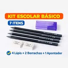 Kit Escolar Básico 4 Lápis + 2 Borrachas + Apontador com Depósito - 7 Itens Estudo, Escritório