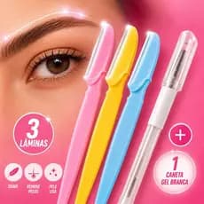 Kit Sobrancelha 3 Lâminas + Caneta Branca Design em Casa Fácil Iniciante