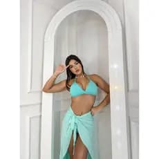 Kit Praia Completo Bíquini Asa Delta Com Bojo + Saida De Praia Pareo
