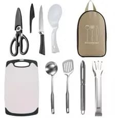 KIT 8 PÇS UTENSÍLIOS DE COZINHA P/ ACAMPAMENTO