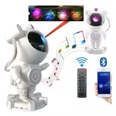Astronauta Luminária e Projetor de Estrelas e Lua com Caixa de Som Bluetooth