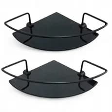 Kit 02 Porta Shampoo Suporte De Banheiro Duplo Preto Fosco Canto Organizador De Box Luxo