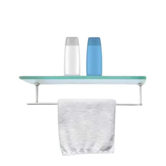 Prateleira De Vidro Incolor com Porta Toalha De Rosto 30Cm 2em1 Para Banheiro E Lavabo