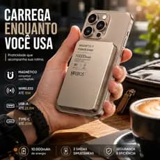 Power Bank Magnético 10.000mAh 22.5W MagSafe Wireless 15W USB-C Carregador Portátil Rapito Premium Titanium