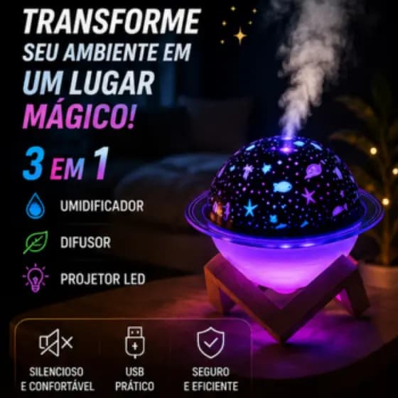 Umidificador de Ar Difusor Aromatizador Vaporizador LED Projetor Luz Noturna Altomex AL-1670