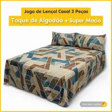 Jogo de Lençol Casal Padrão 03 Peças 100% Poliéster Estampado